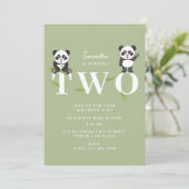 Cute Panda Bear Kawaii Kids Two 2 Birthday Kaart (Staand voorkant)