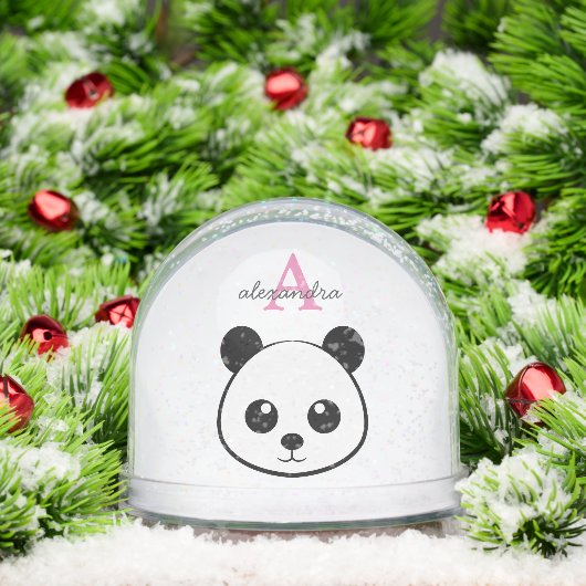 Cute Panda Bear Monogram Snow Globe – Personalized Sneeuwbol (Kerstmis)