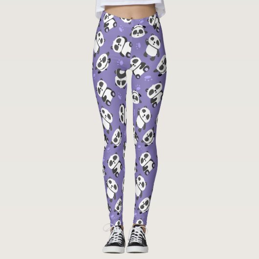 Cute panda bear paw blue background leggings (Voorkant)