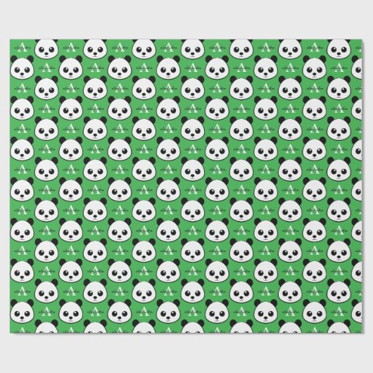 Cute Panda Bear – Personalized Monogram  Cadeaupapier (Vlak)