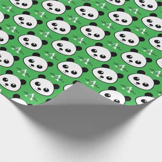 Cute Panda Bear – Personalized Monogram  Cadeaupapier (Hoek)