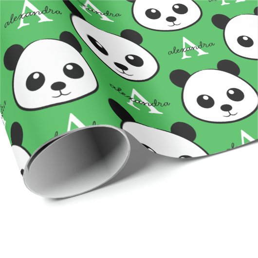 Cute Panda Bear – Personalized Monogram  Cadeaupapier (Rol Hoek)