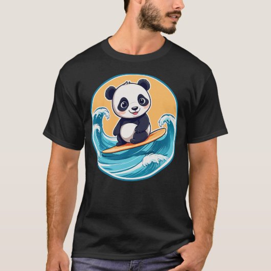 Cute Panda Bear Surfing A Wave Kids & Adults T-shirt (Voorkant)