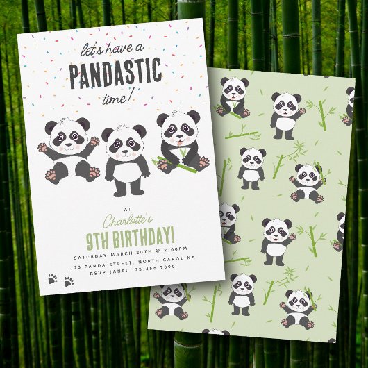 Cute Panda Bear Theme Kawaii Kids Birthday Party Kaart