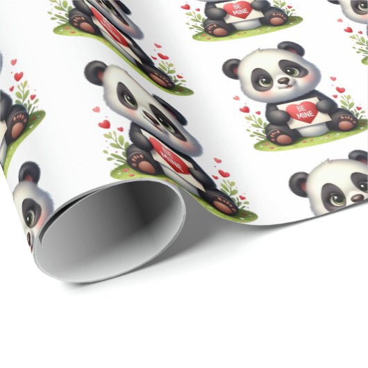 Cute panda bear Valentine tiled pattern  Cadeaupapier (Rol Hoek)
