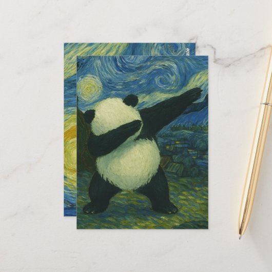 Cute Panda Bear - Van Gogh Style - Starry Night Briefkaart (Voorkant / Achterkant in situ)