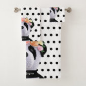 Cute Panda Beer Animal Black and White Polka Dot Bad Handdoek (Insitu)