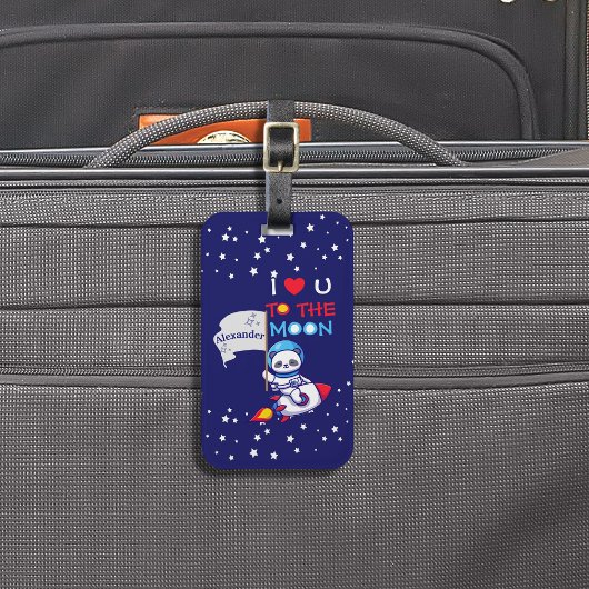 Cute Panda Beer Astronaut on Rocket Ship Kinder Bagagelabel