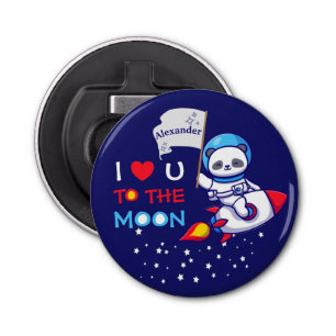 Cute Panda Beer Astronaut on Rocket Ship Kinder Button Flesopener