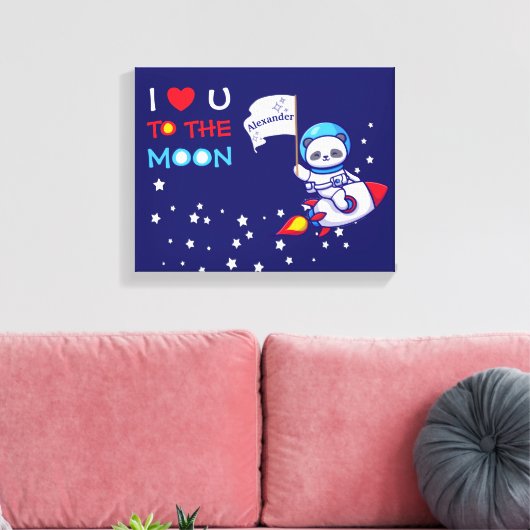 Cute Panda Beer Astronaut on Rocket Ship Kinder Canvas Afdruk (Insitu (Woonkamer))