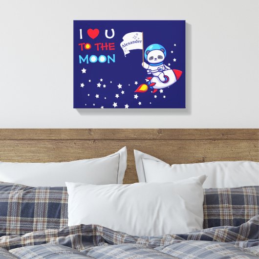 Cute Panda Beer Astronaut on Rocket Ship Kinder Canvas Afdruk (Insitu (Slaapkamer))