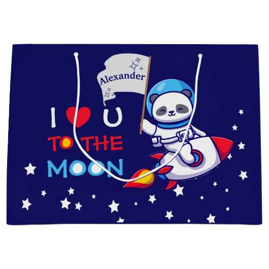 Cute Panda Beer Astronaut on Rocket Ship Kinder Groot Cadeauzakje (Voorkant)