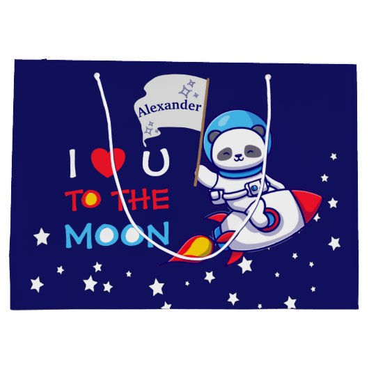 Cute Panda Beer Astronaut on Rocket Ship Kinder Groot Cadeauzakje (Achterkant)