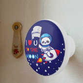Cute Panda Beer Astronaut on Rocket Ship Kinder Keramische Knop