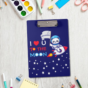 Cute Panda Beer Astronaut on Rocket Ship Kinder Klembord