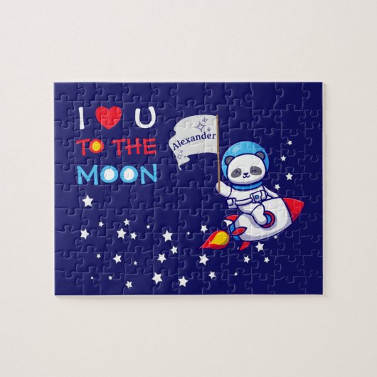 Cute Panda Beer Astronaut on Rocket Ship Kinder Legpuzzel (Horizontaal)