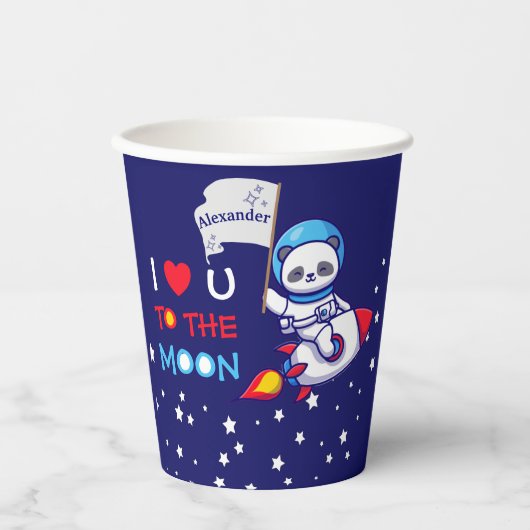 Cute Panda Beer Astronaut on Rocket Ship Kinder Papieren Bekers (Voorkant)