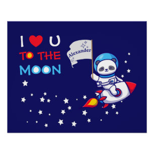 Cute Panda Beer Astronaut on Rocket Ship Kinder Perfect Poster