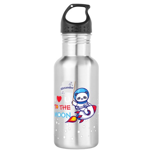Cute Panda Beer Astronaut on Rocket Ship Kinder Waterfles (Voorkant)
