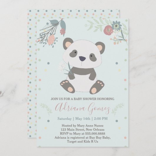 Cute Panda Beer Baby shower Uitnodiging (Voorkant / Achterkant)