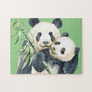 Cute Panda Beer & Baby Waterverf Legpuzzel