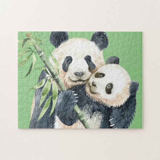 Cute Panda Beer & Baby Waterverf Legpuzzel (Horizontaal)