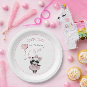 Cute Panda Beer Ballerina Roze Kinderverjaardag  Papieren Bordje