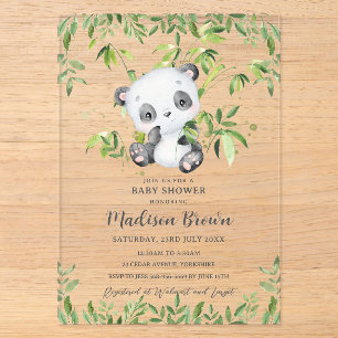 Cute Panda Beer Bamboe Groene Baby Shower  Acryl Uitnodigingen