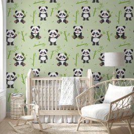 Cute Panda Beer Bamboe Kawaii Dieren Kinderkamer Behang