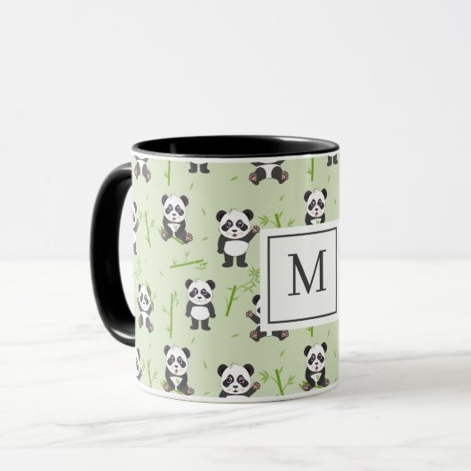 Cute Panda Beer Bamboe Kawaii Dieren Monogram Mok (Voorkant links)