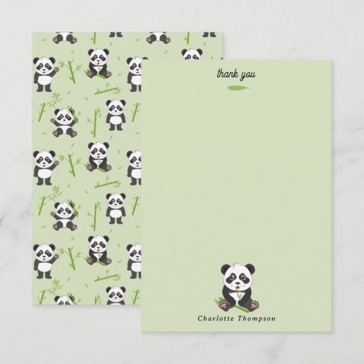 Cute Panda Beer Bamboe Kawaii Dieren Patroon Bedankkaart (Voorkant / Achterkant)