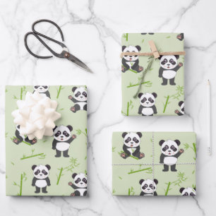 Cute Panda Beer Bamboe Kawaii Dieren Patroon Inpakpapier Vel