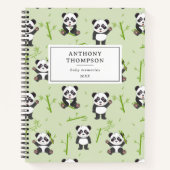 Cute Panda Beer Bamboe Kawaii Dieren Patroon Notitieboek (Voorkant)