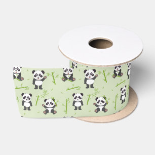 Cute Panda Beer Bamboe Kawaii Dieren Patroon Satijnen Lint