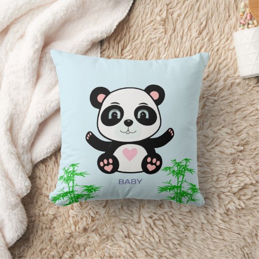 Cute Panda Beer & Bamboo op Light Blue Kussen (Deken)