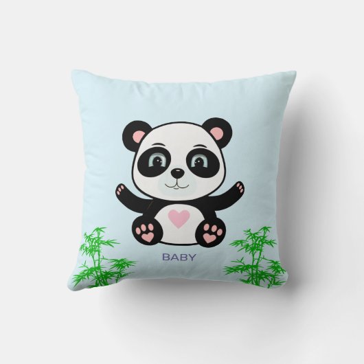 Cute Panda Beer & Bamboo op Light Blue Kussen (Achterkant)