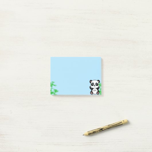 Cute Panda Beer & Bamboo op Light Blue Post-it® Notes (Op bureau)