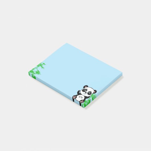 Cute Panda Beer & Bamboo op Light Blue Post-it® Notes (Schuin)