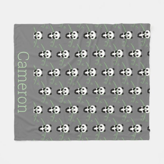 Cute Panda Beer Bamboo Pattern Gray Name Fleece Deken (Voorkant (Horizontaal))