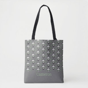 Cute Panda Beer Bamboo Pattern Gray Name Tote Bag