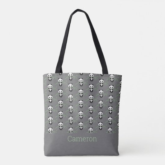 Cute Panda Beer Bamboo Pattern Gray Name Tote Bag (Achterkant)