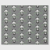 Cute Panda Beer Bamboo Pattern Grey Cadeaupapier (Vlak)