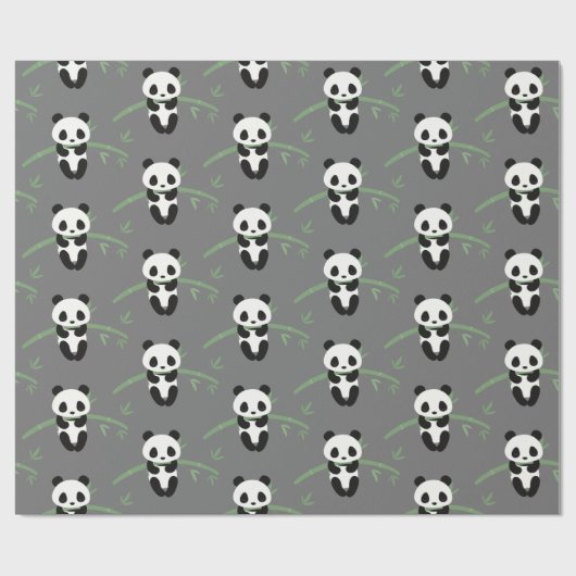 Cute Panda Beer Bamboo Pattern Grey Cadeaupapier (Vlak)