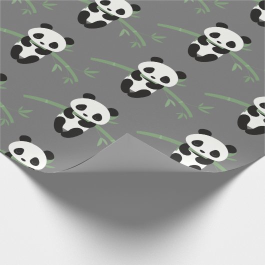Cute Panda Beer Bamboo Pattern Grey Cadeaupapier (Hoek)