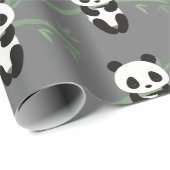 Cute Panda Beer Bamboo Pattern Grey Cadeaupapier (Rol Hoek)