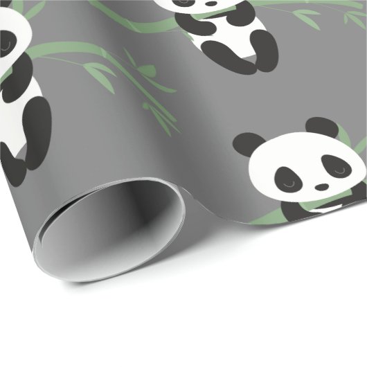 Cute Panda Beer Bamboo Pattern Grey Cadeaupapier (Rol Hoek)
