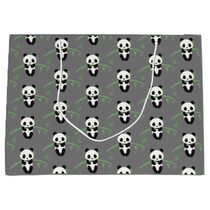 Cute Panda Beer Bamboo Pattern Grey Groot Cadeauzakje