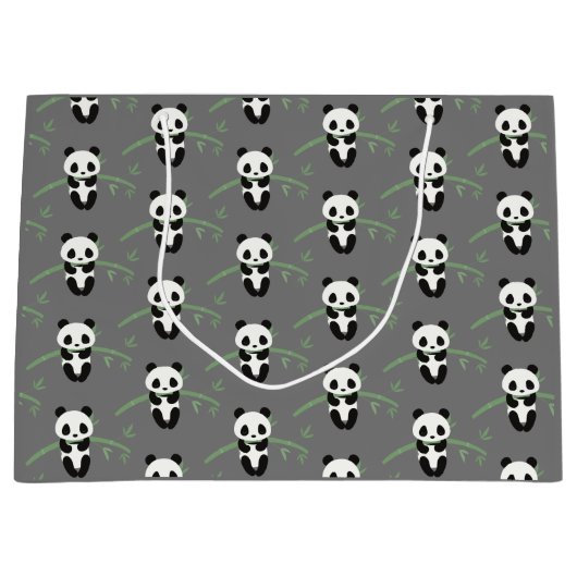 Cute Panda Beer Bamboo Pattern Grey Groot Cadeauzakje (Voorkant)