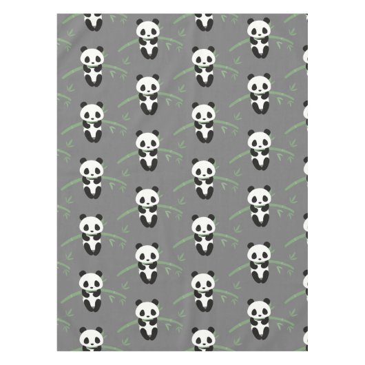 Cute Panda Beer Bamboo Pattern Grey Tafelkleed (Voorkant)