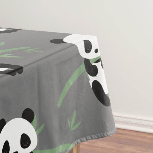 Cute Panda Beer Bamboo Pattern Grey Tafelkleed (Voorbeeld)